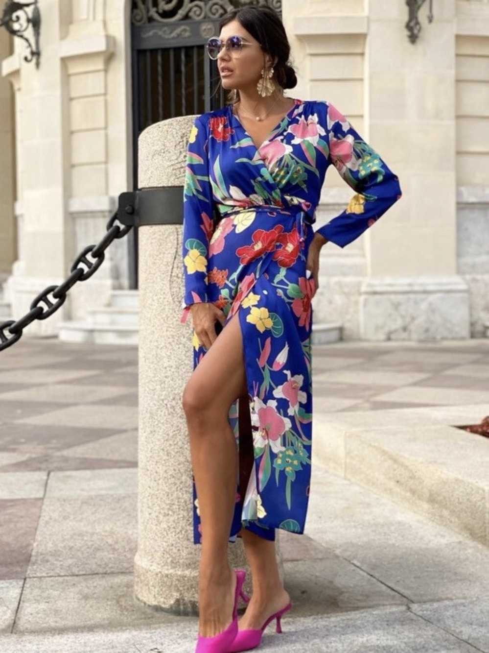 Zara Blue Floral Midi Wrap Dress